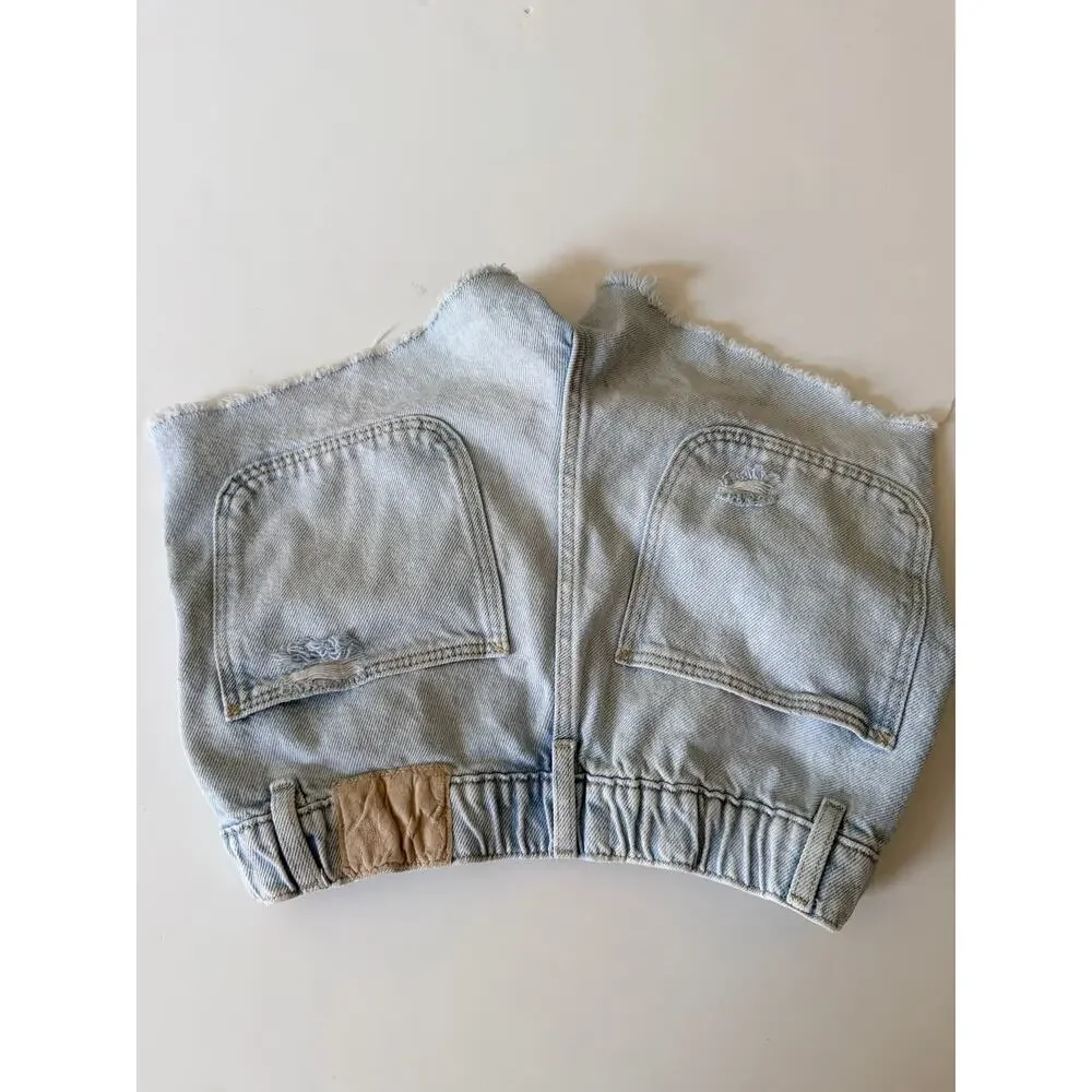 Trendy ZARA Girls Light Wash Distressed Denim Shorts